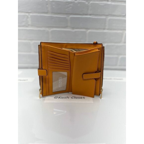 Michael Kors Wristlet Double Zip Large Wallet MK Signature honey comb yellow - Picture 6 of 10